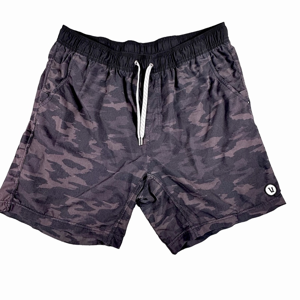 Vuori Kore 7" Shorts Lined Mens L / XL Black Camo Drawstring Active Workout Gym